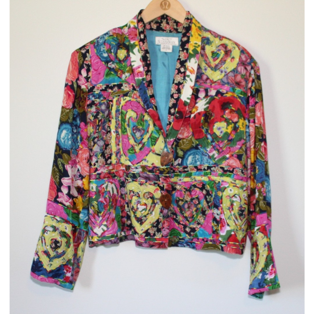*Flawed* Sandy Starkman Embroidered Jacket Heart Floral Small Art to Wear Boho - Picture 8 of 16